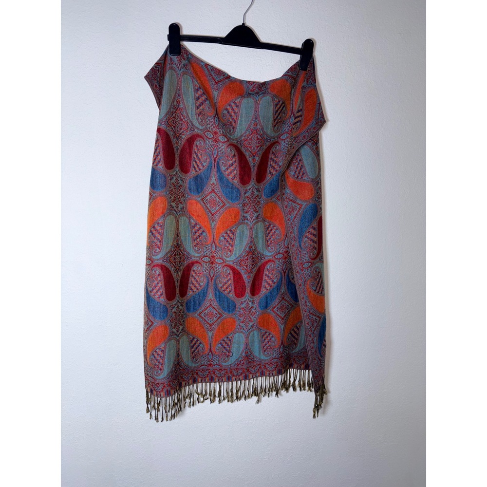 Pashmina Scarf 72 x 27 inch Multicolor cotton Woven Paisley Fringe Wrap shawl